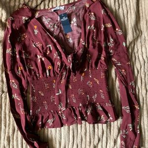 Hollister Tie-Front Smocked-Waist Top